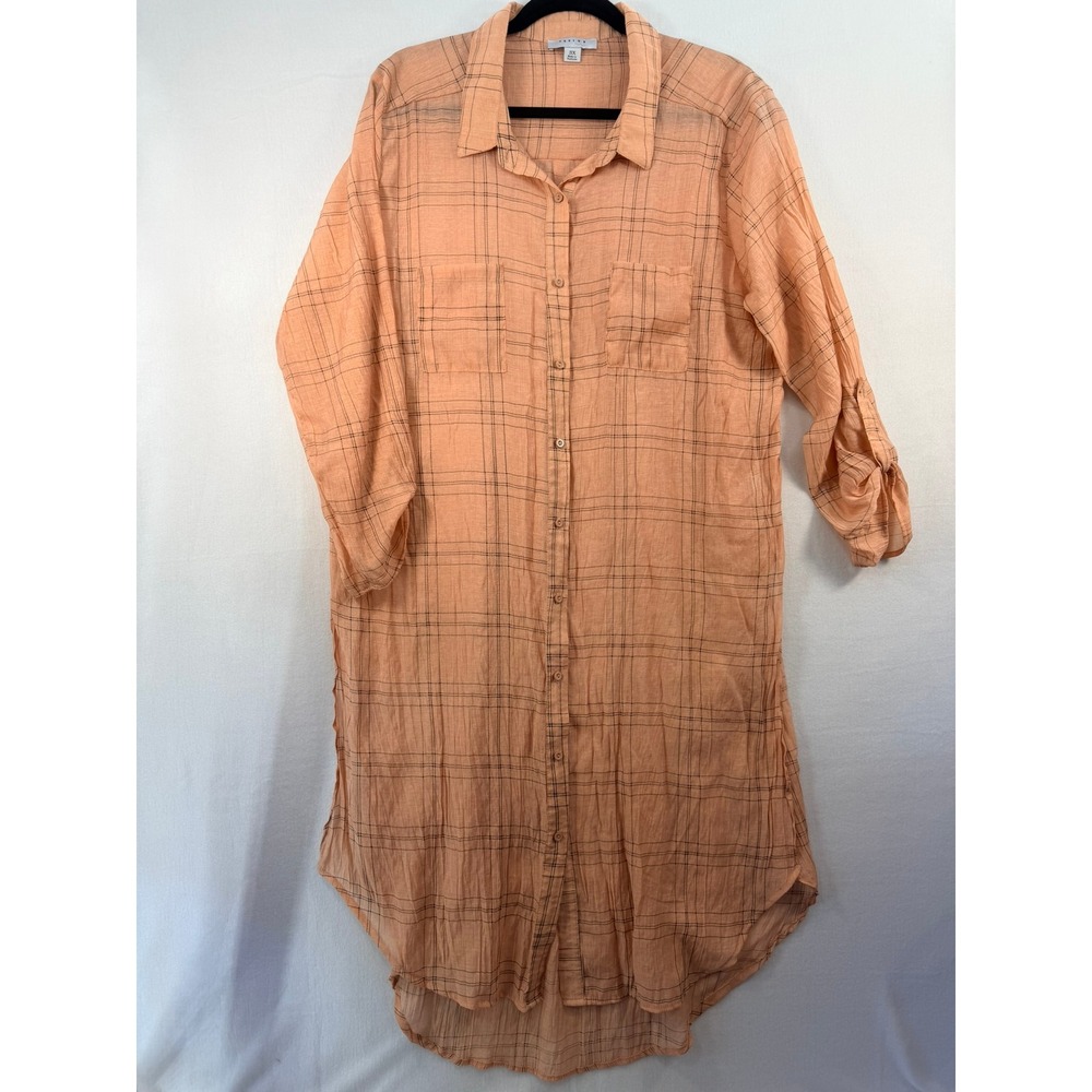 Favlux Fashion Womens 3XL Orange Plaid Roll Tab Sleeve Button Front Shirt Dress